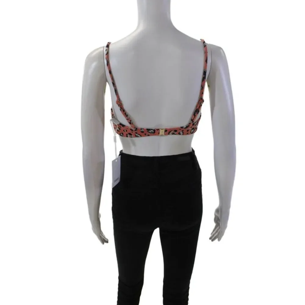 Suboo Womens Ring Front Bralette Leopard Bikini Top Coral Black Size 2XS
